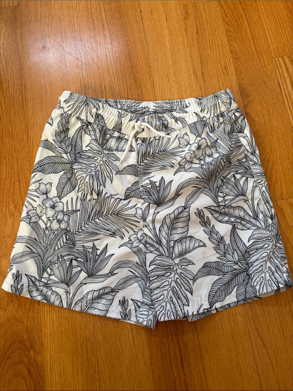 Janie and Jack Boy’s White Tropical Print Drawstring Swim Trunks